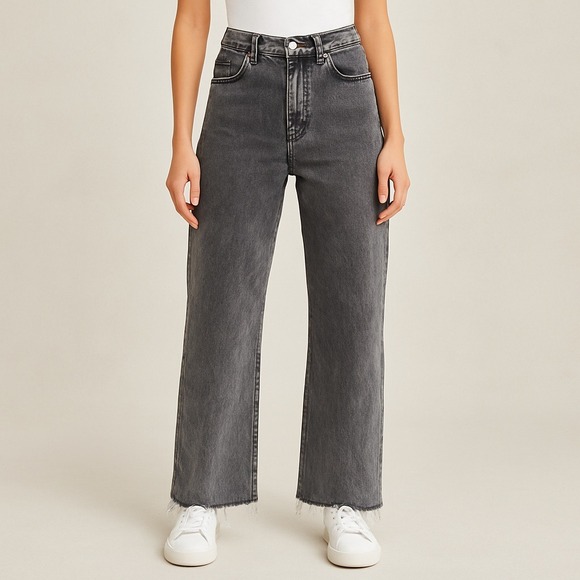 Hidden Denim - Hidden Los Angeles Jeans Womens 25‎ Washed Black Wide Leg Raw Hem Soft Cotton